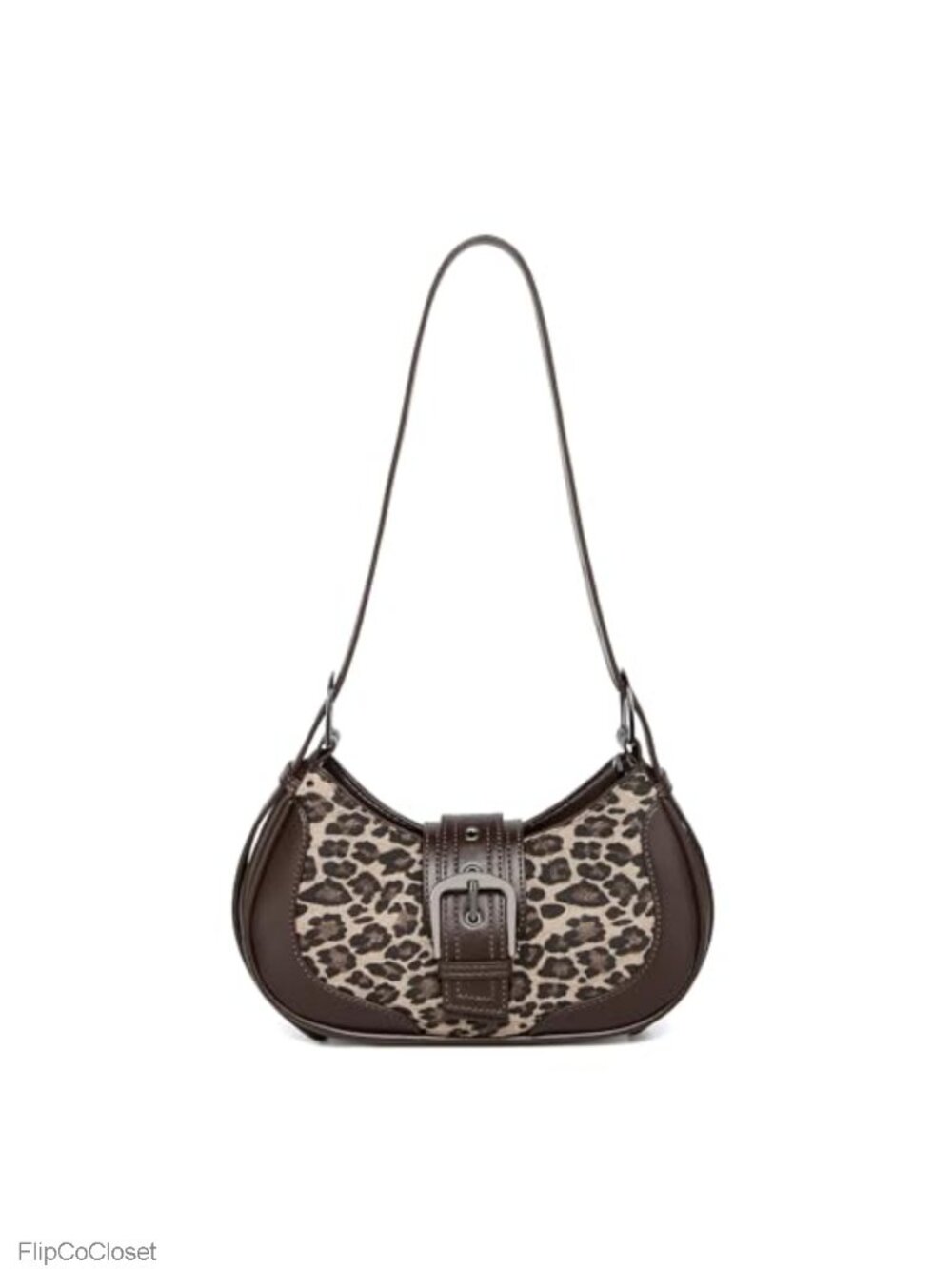 Y2K Leopard Print Crescent Shoulder Bag Women Vegan Leather Purse